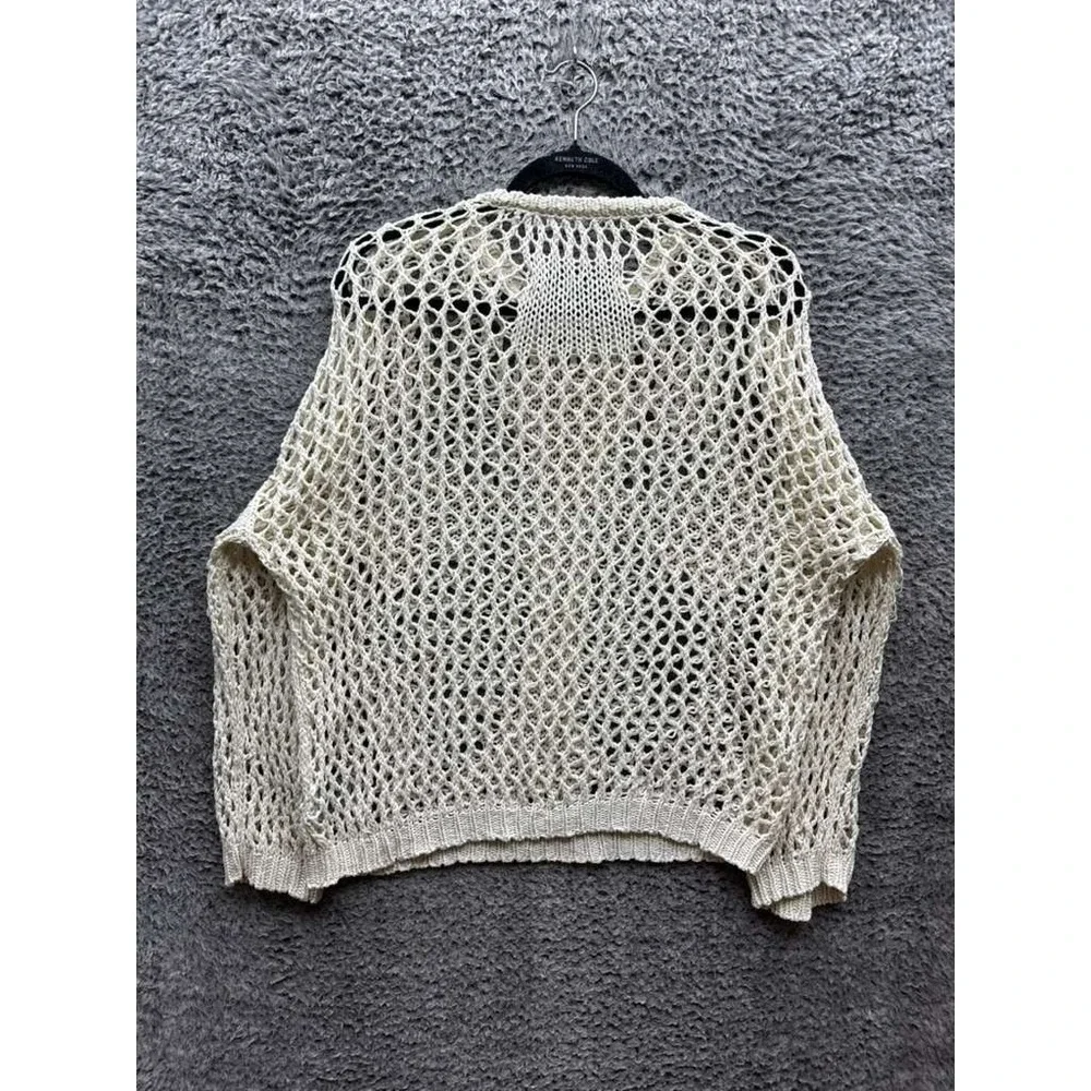 Racer Worldwide Cross Net Weave Oversized Pullover Sweater Beige Size M Unisex - Picture 2 of 11